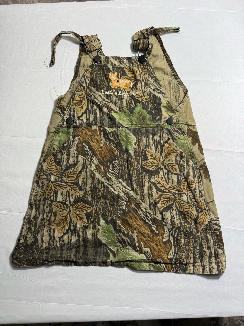 Kids' Camouflage Overall Dress with Leaf Print - Brown & Green
